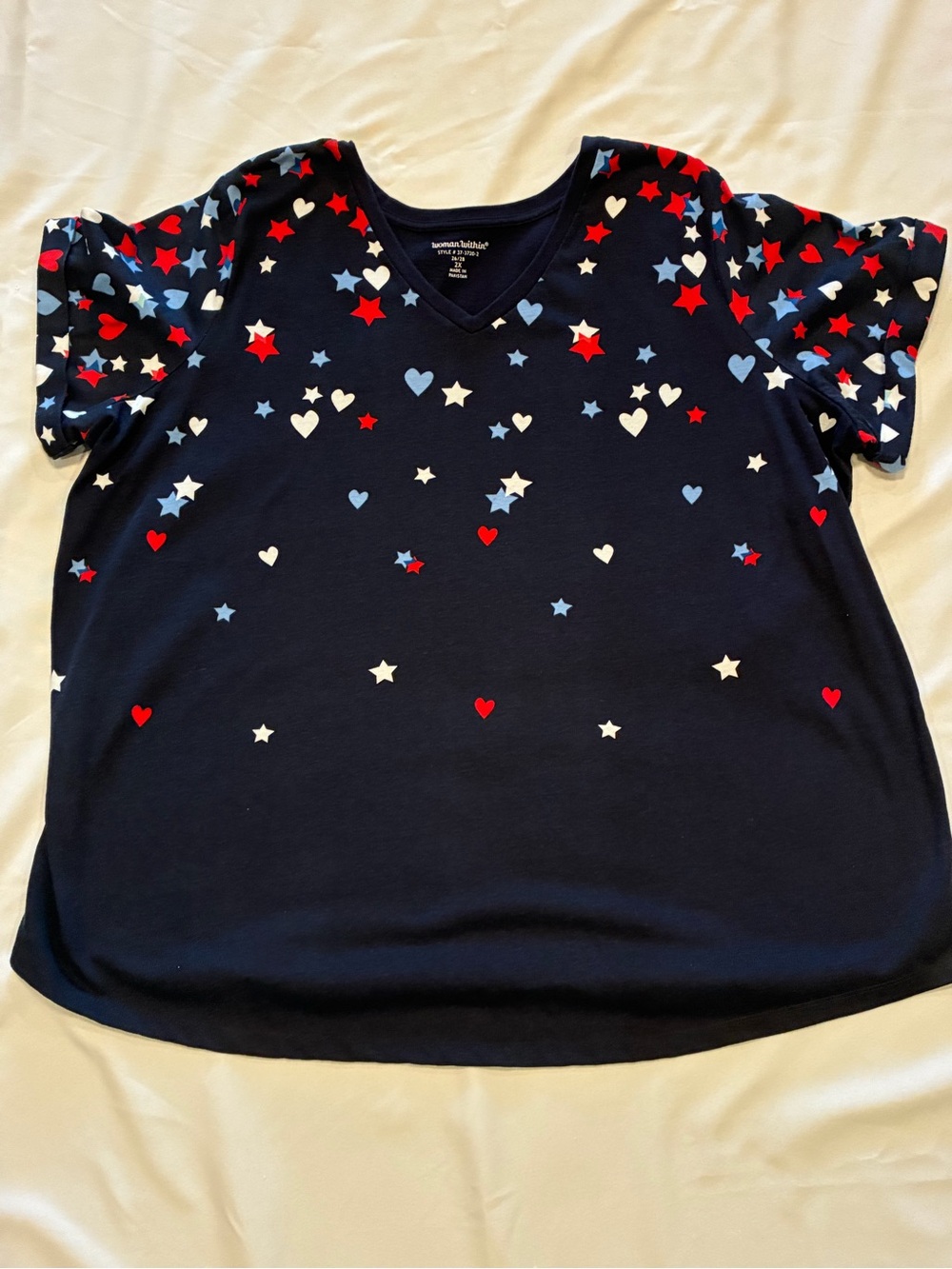 Women Within V-Neck Cuffed Americana Print Tee Top 2X - Picture 4 of 8